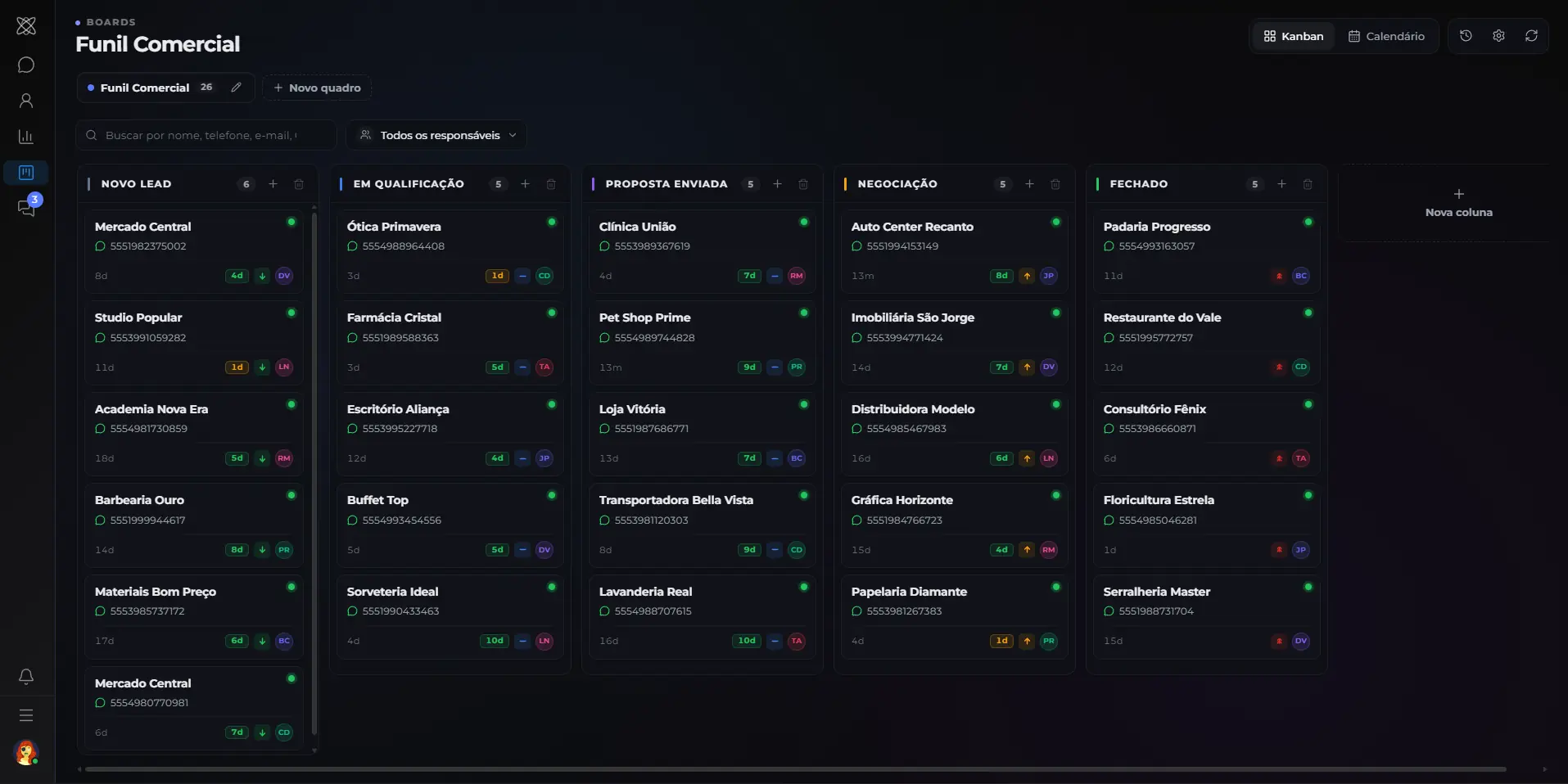 Tela de CRM do Sttelar Chat