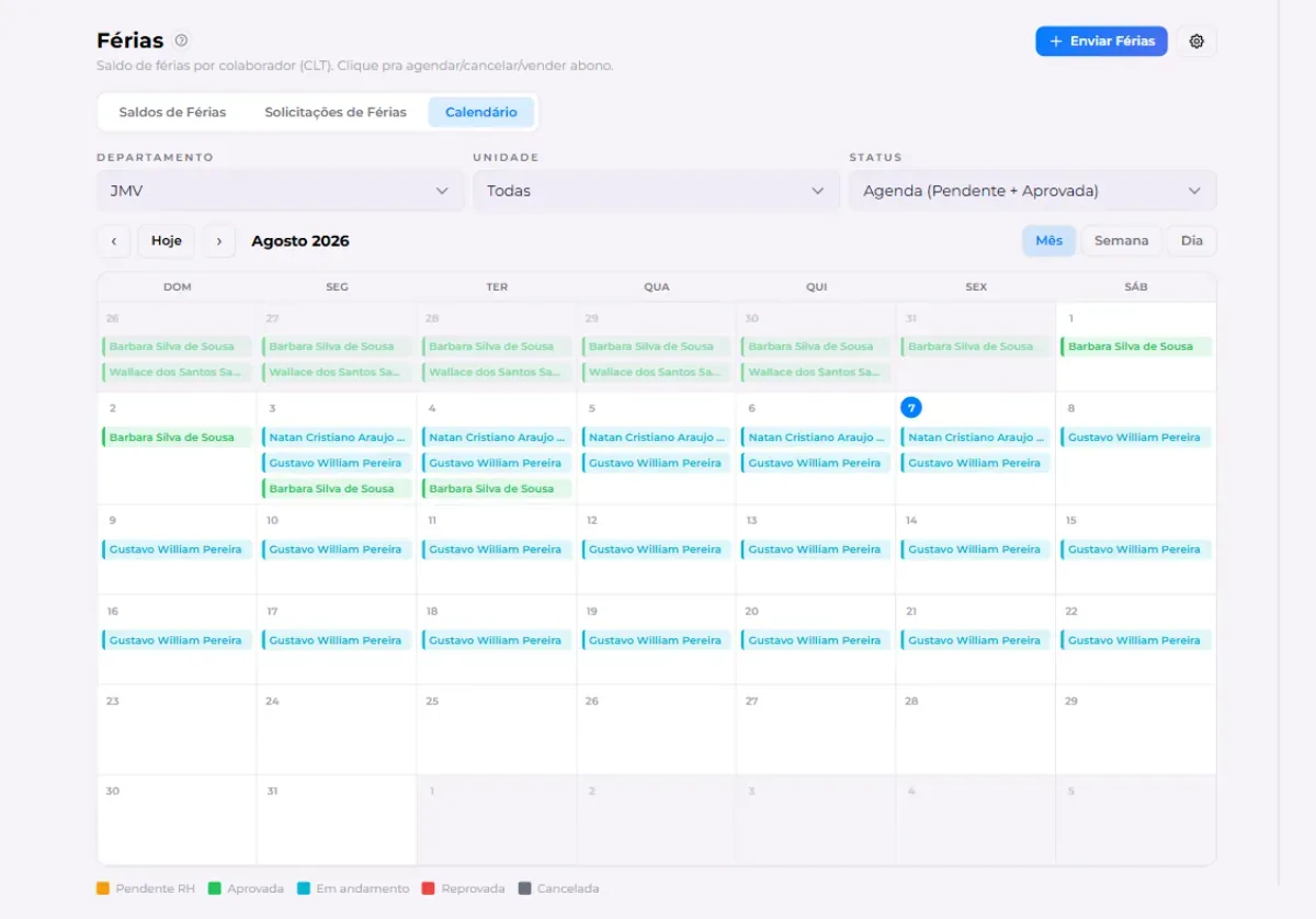 Calendário de Férias Gerenciável no Sttelar Tracking