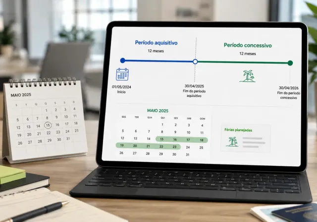 Calendário de férias mostrando os períodos aquisitivo e concessivo de um colaborador